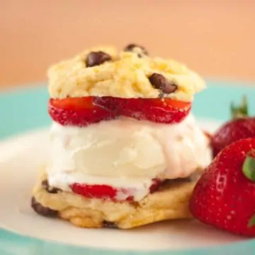 Strawberries and Chocolate Chip Cookie Ice Cream Sandwiches