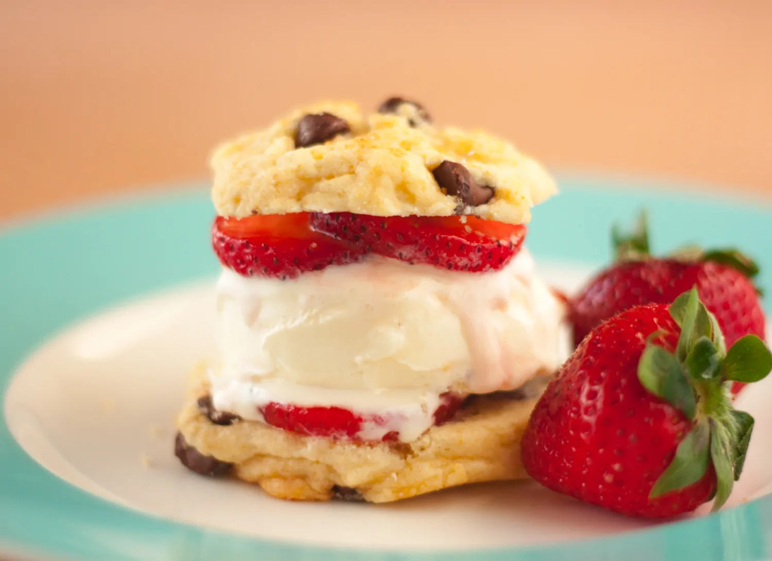 Strawberries and Chocolate Chip Cookie Ice Cream Sandwiches