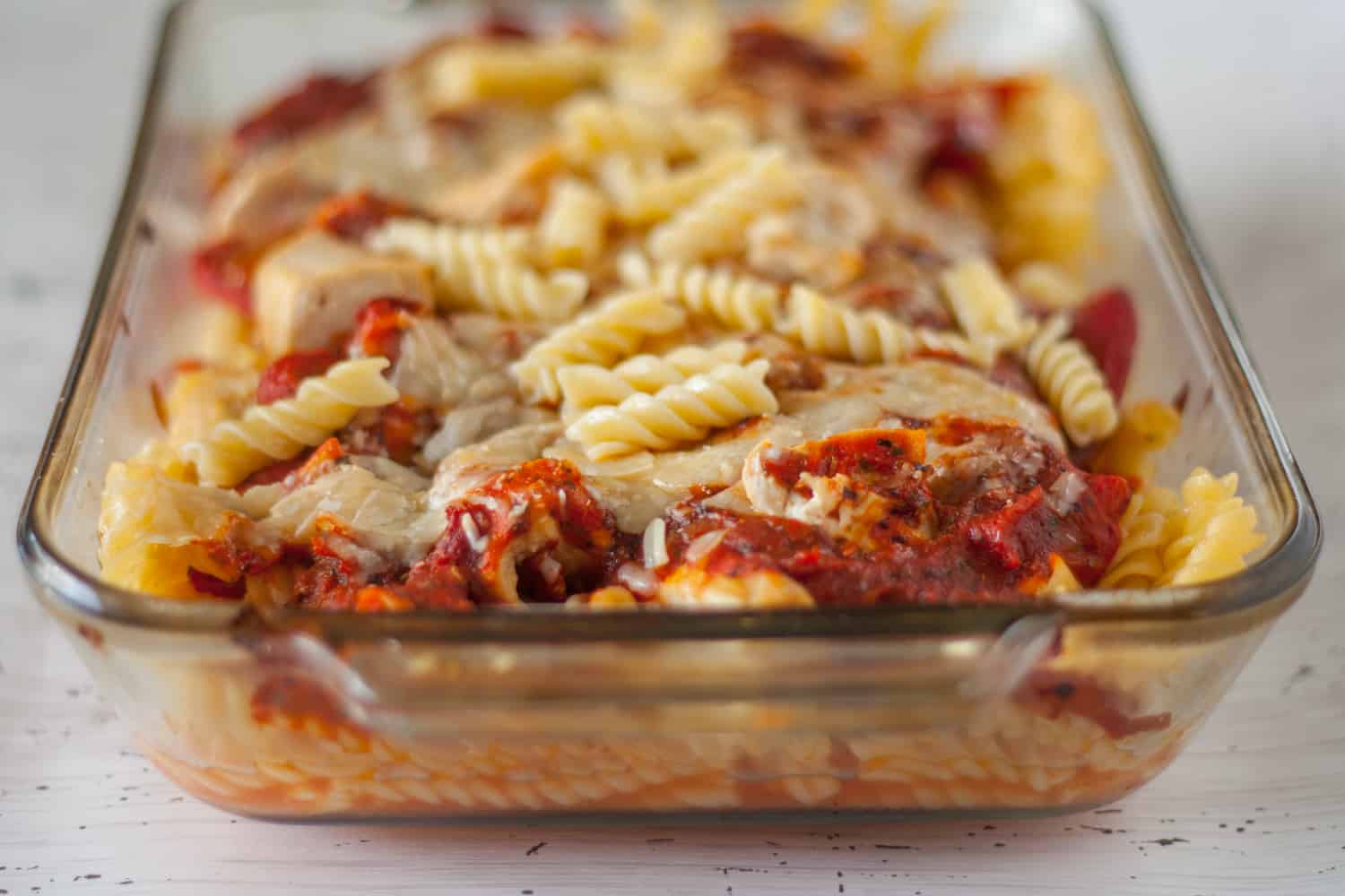 Roasted Red Pepper and Chicken Parmesan Pasta Bake