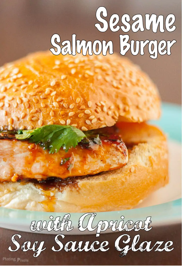 Sesame Salmon Burger with Apricot Soy Sauce Glaze - www.platingpixels.com