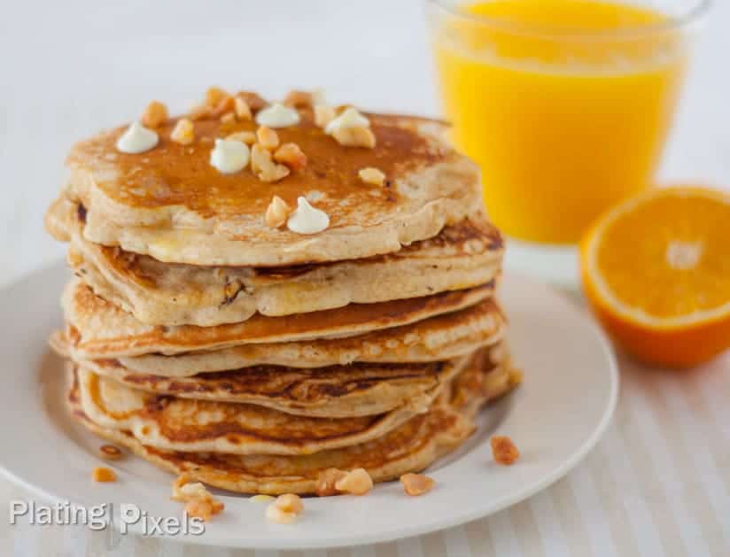 White Chocolate Chip Macadamia Nut Pancakes with Orange Butter - www.platingpixels.com