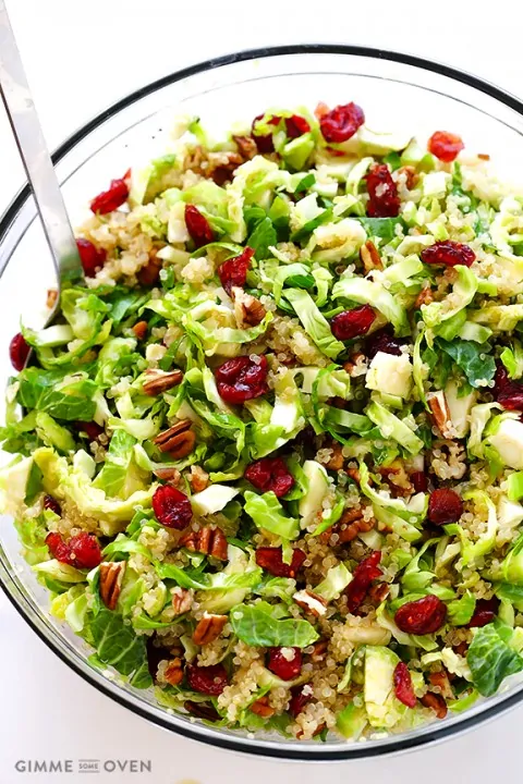 Thanksgiving Recipe Roundup featured on www.PlatingPixels.com - Brussels Sprouts, Cranberry and Quinoa Salad 