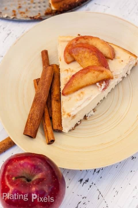 Apple Cider Cheesecake with Brown Butter Apple Compote - www.platingpixels.com