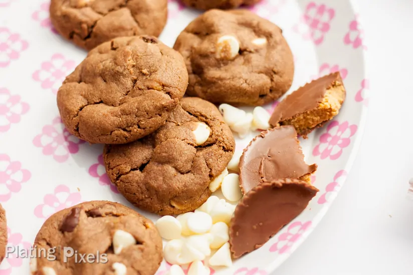 Peanut Butter + White Chocolate + Reese’s Peanut Butter Cup Cookies