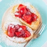 Banana Cream Cheese Stuffed French Toast with Strawberry Topping recipe - www.platingpixels.com