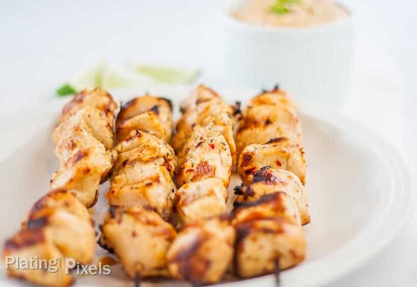 Barbecue Cumin Chicken Kebabs with Peanut Lime Dipping Sauce