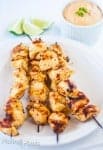 Barbecue Chicken Kebabs with Peanut Lime Dipping Sauce - www.platingpixels.com