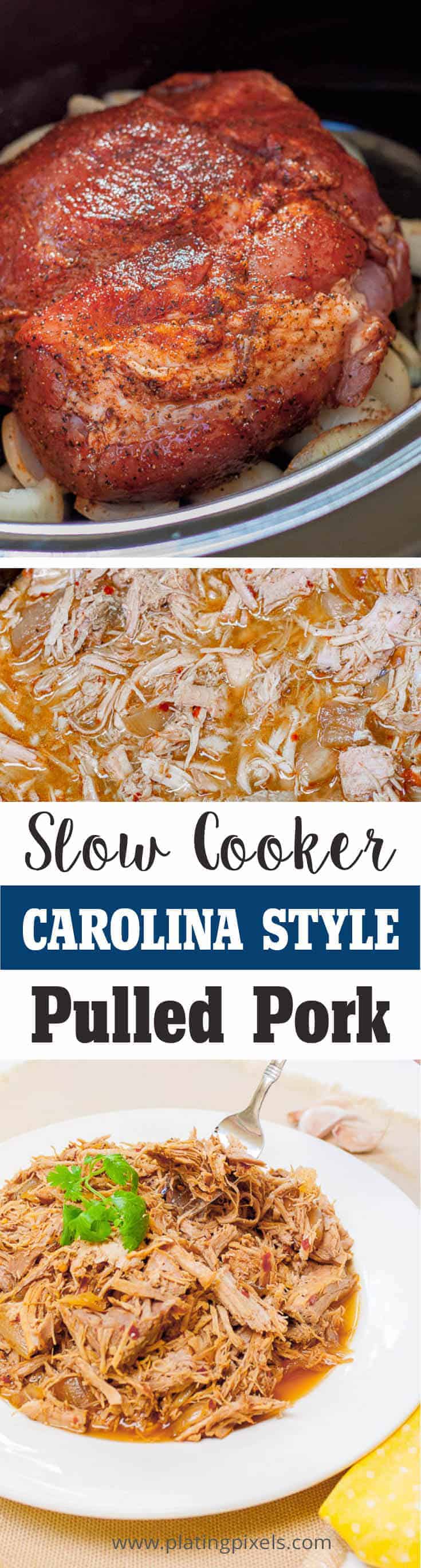 Carolina Style Slow Cooker Pulled Pork cooking in a slow cooker