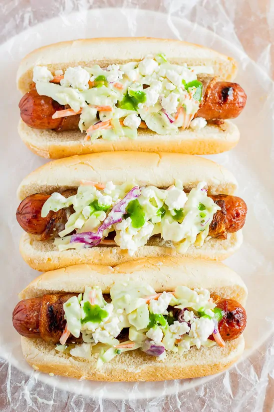 Bacon Wrapped Dogs with Habanero Coleslaw recipe - www.platingpixels.com