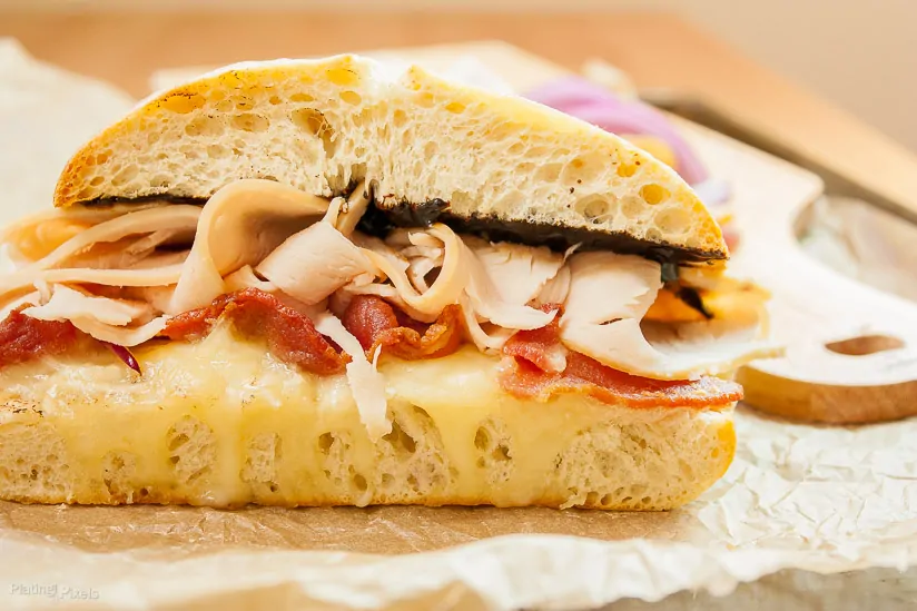Baked Brie, Bacon and Turkey Melt with Balsamic Glaze recipe - www.platingpixels.com