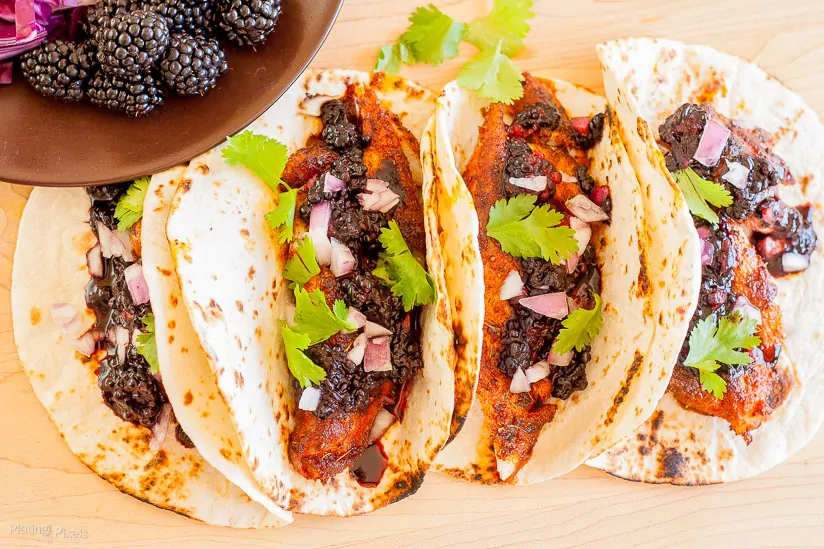 Blackened Fish Tacos with Blackberry Balsamic Salsa