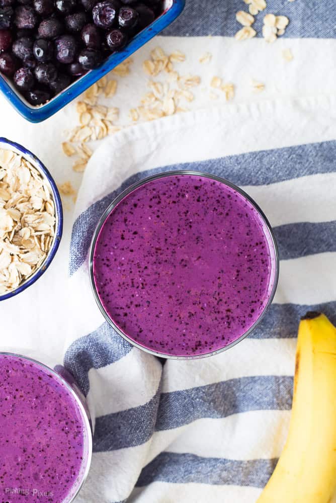 Blueberry Peanut Butter Protein Smoothie recipe - www.platingpixels.com