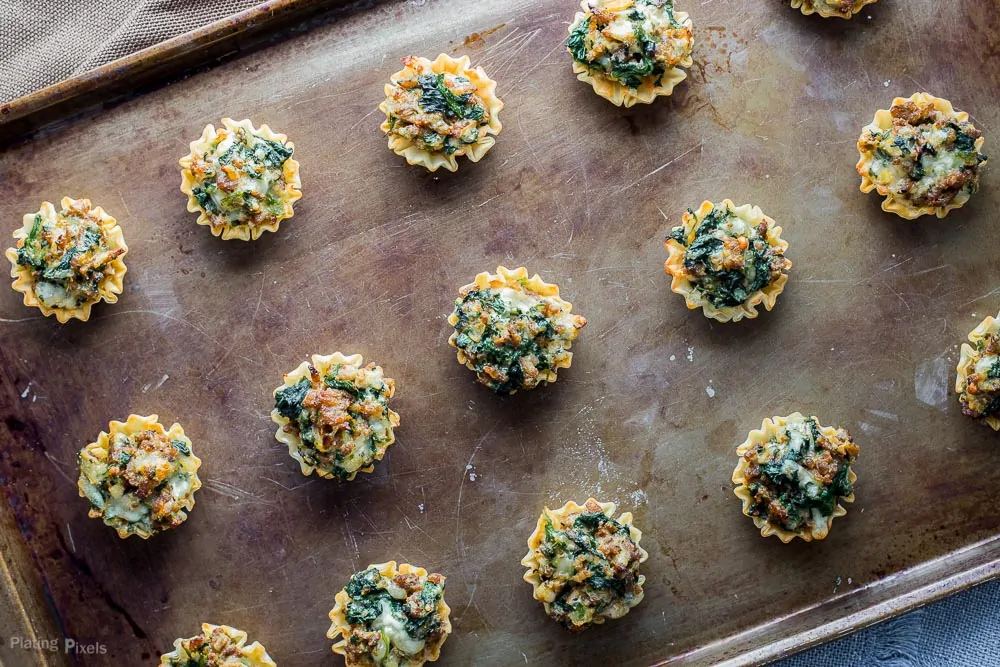 Mini Sausage and Spinach Phyllo Cups recipe - www.platingpixels.com