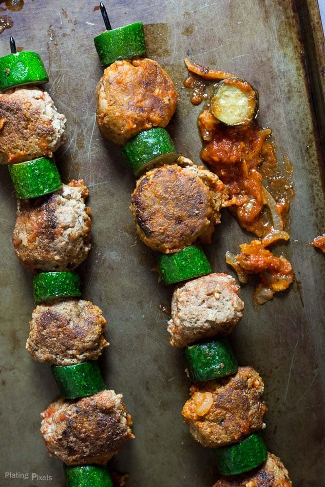 Zucchini and Turkey Meatball Skewers recipe - www.platingpixels.com