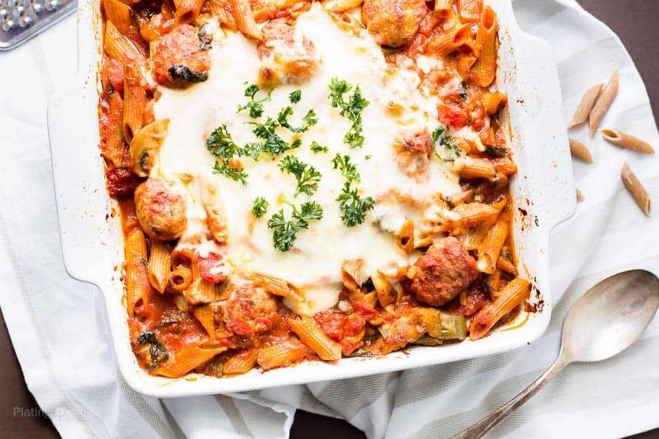 Spinach and Meatball Pasta Casserole