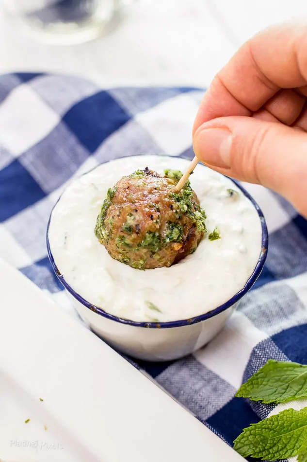 Greek Turkey Meatballs with Cucumber Mint Sauce recipe - www.platingpixels.com