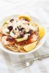 Mediterranean Shrimp Pasta with Whole Wheat Spaghetti recipe - www.platingpixels.com