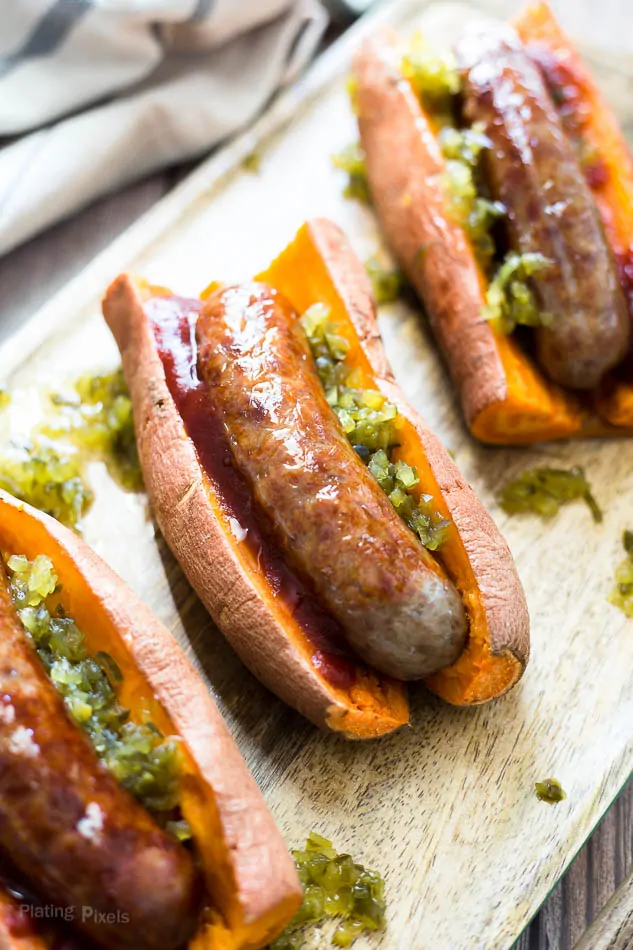 Sweet Potato Sausage Dogs recipe (Gluten Free) - www.platingpixels.com