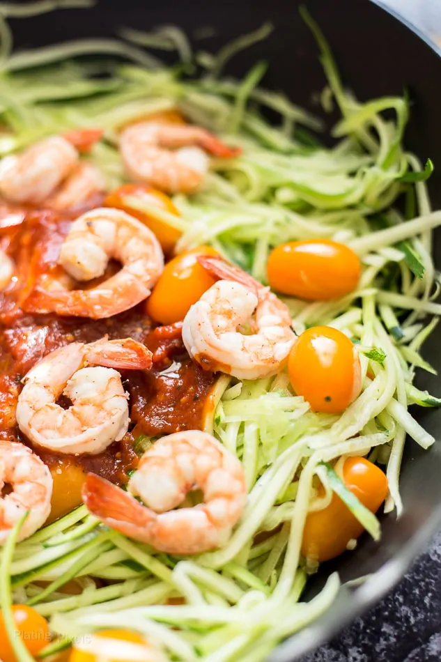 Close-up of ready to eat Sardine and Shrimp Zoodles