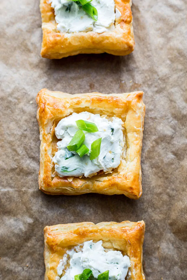 A close up of Blue Cheese Puff Pastry Squares