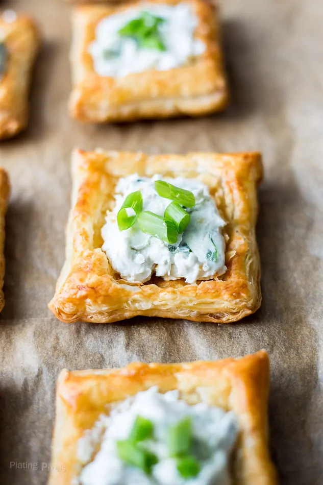 Creamy Blue Cheese Puff Pastry Squares topped with green onions