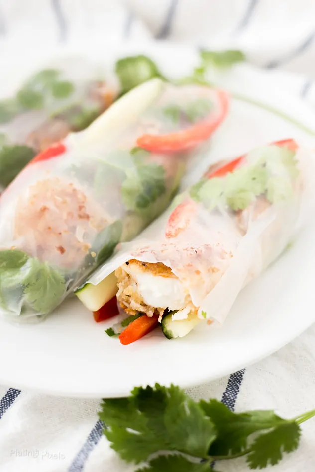 Lightened Up Coconut Shrimp Spring Rolls recipe - www.platingpixels.com