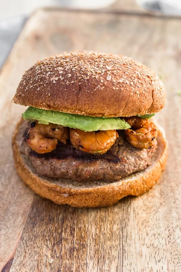 Grilled Teriyaki Surf and Turf Burgers recipe - www.platingpixels.com