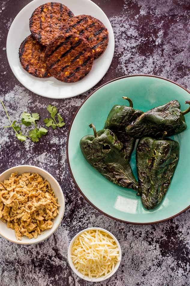 Grilled Vegan Pork Stuffed Poblano Peppers recipe - www.platingpixels.com