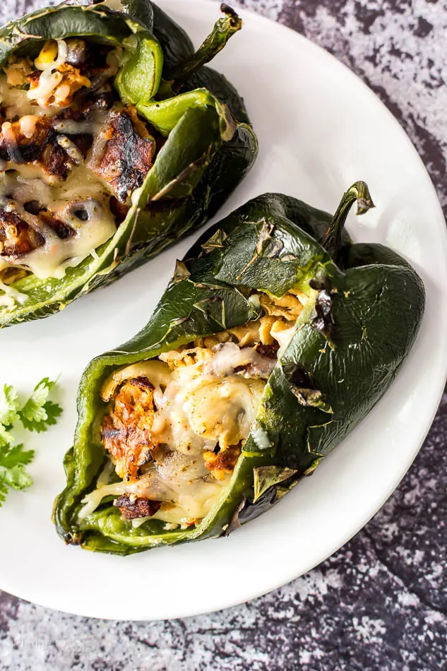 Grilled Vegan Pork Stuffed Poblano Peppers recipe - www.platingpixels.com