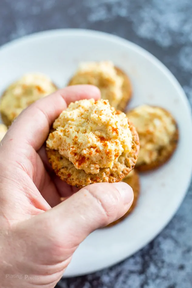 Deviled Egg Cracker Bites recipe - www.platingpixels.com