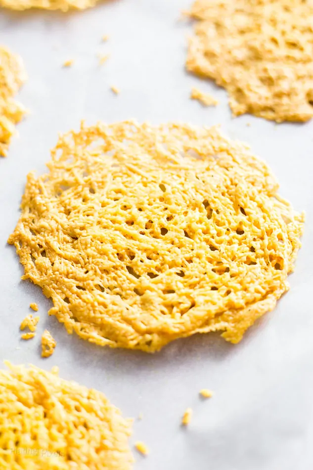 A close up of Baked Parmesan Crisps 