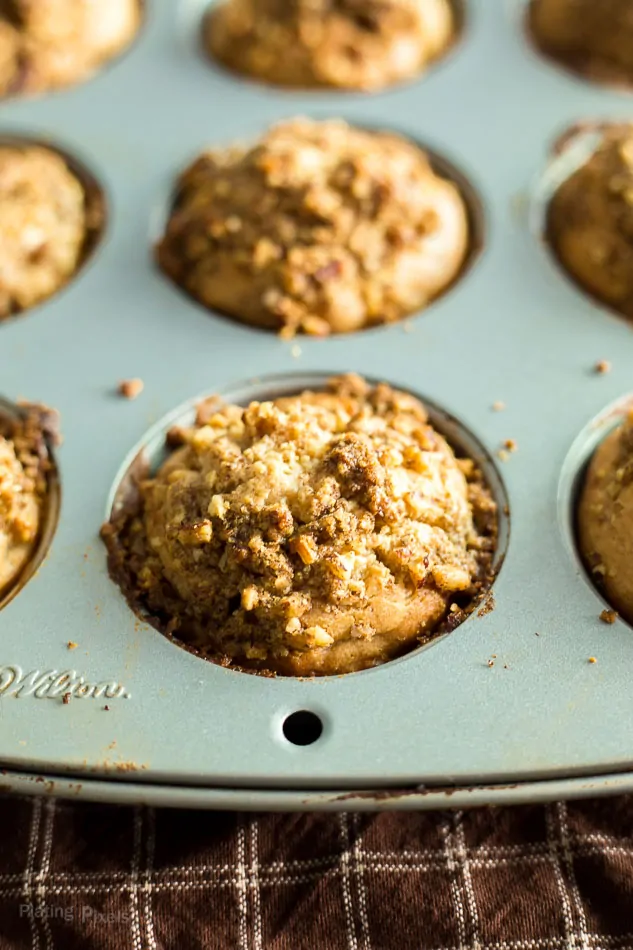 Just baked Apple Streusel Muffins in a muffin pan