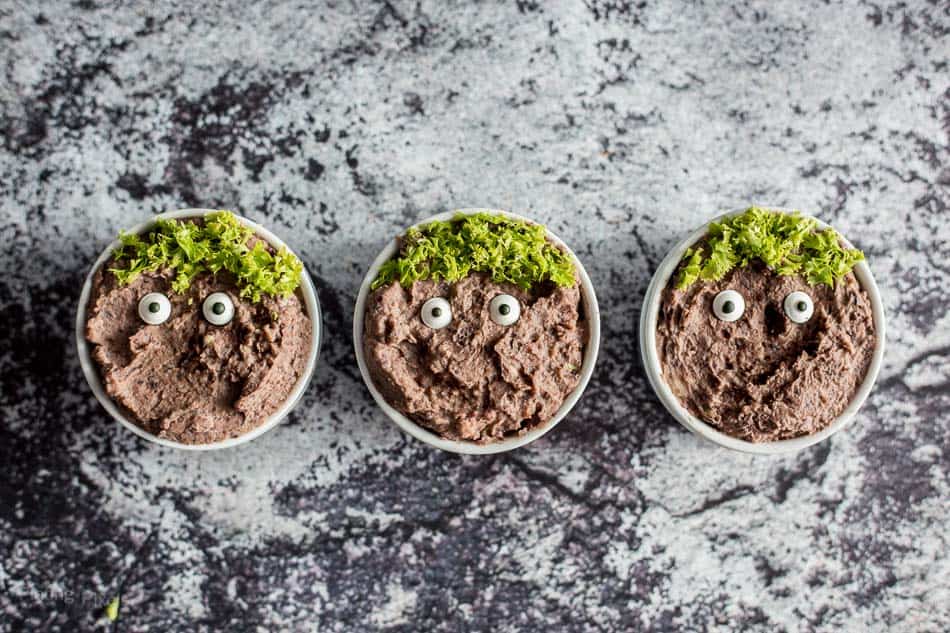 Black Bean Hummus Monster Halloween Appetizers