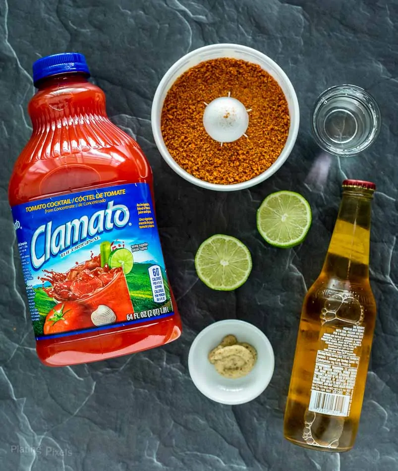 Bloody Mary Michelada with Bacon Swizzle Sticks - platingpixels.com