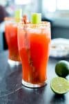 Bloody Mary Michelada with Bacon Swizzle Sticks - platingpixels.com
