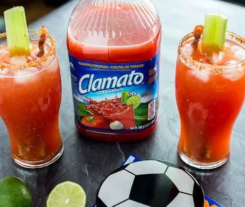 Bloody Mary Michelada with Bacon Swizzle Stick