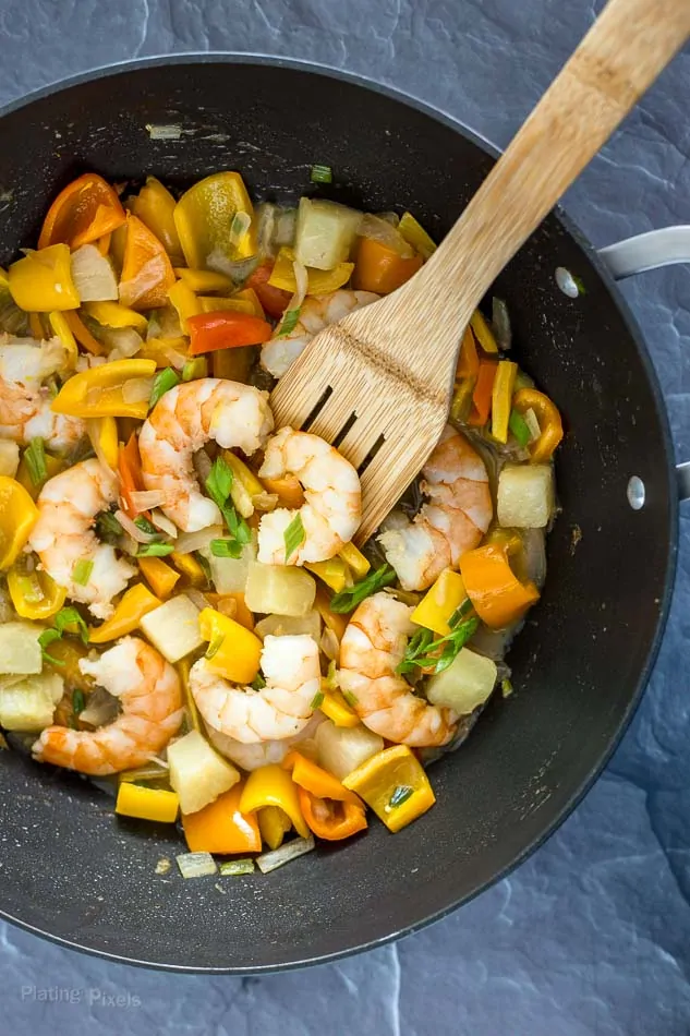 Preparing One Pot Tropical Shrimp Stir Fry recipe - platingpixels.com