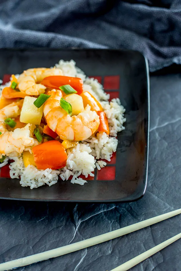 One Pot Tropical Shrimp Stir Fry with Coconut Rice recipe - platingpixels.com