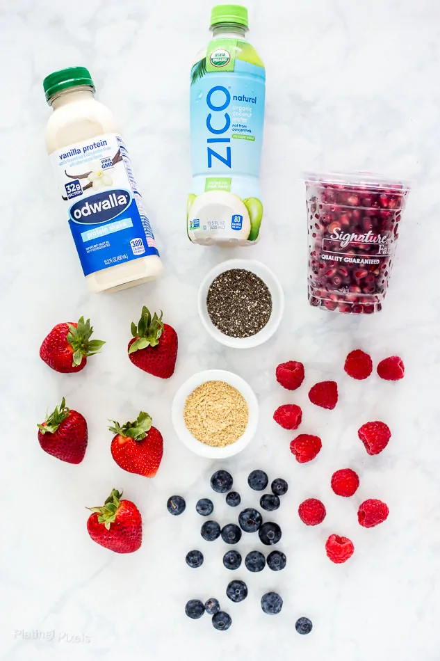 Ingredients for Pomegranate and Berry High-Protein Smoothie Bowl - platingpixels.com