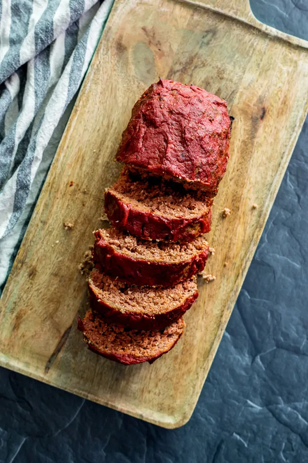 Finished sous vide meatloaf with tomato-based glaze on top