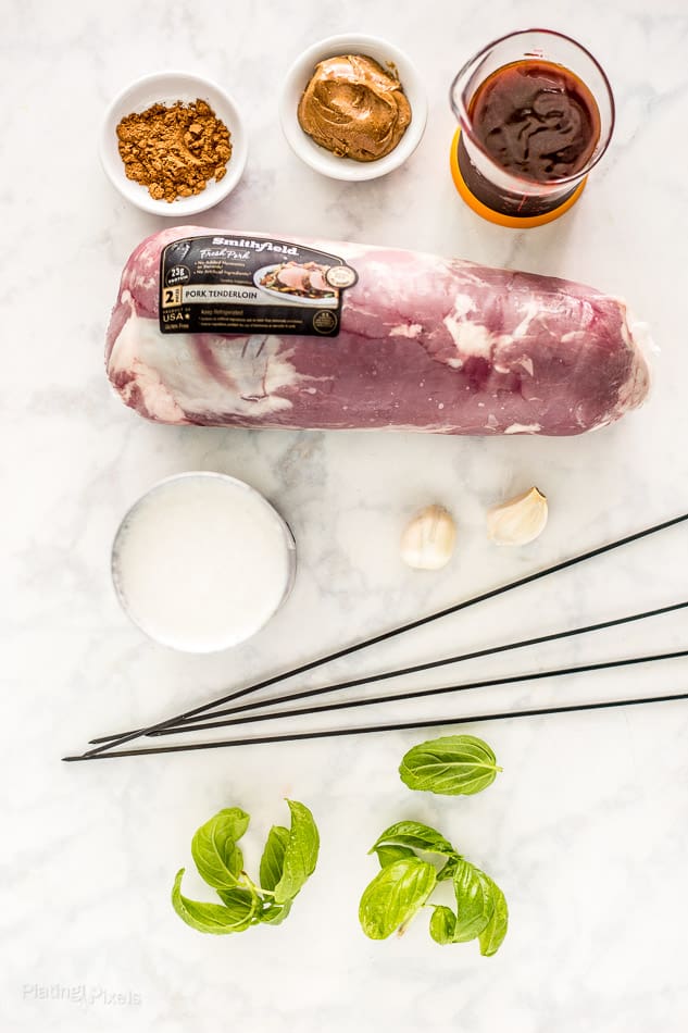 Ingredients for Pork Satay prepared on a counter