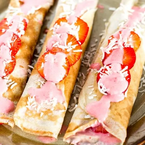 Easy Dairy-Free Breakfast Crepes with Strawberry Sauce
