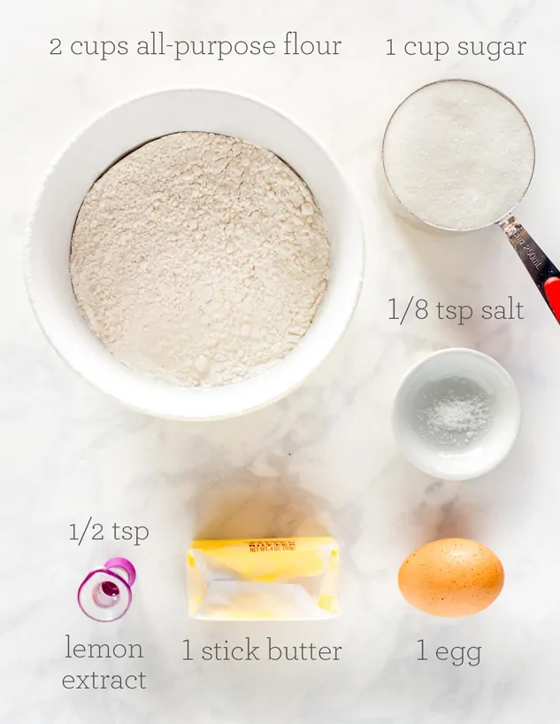 Collage of ingredients for Sugar Cookies with text