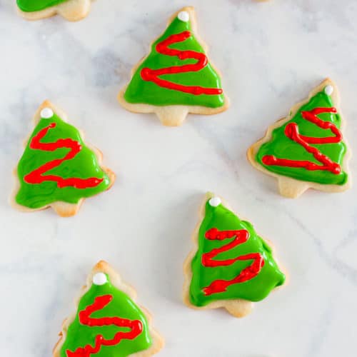 Decorated Christmas Tree Cookies with Royal Icing