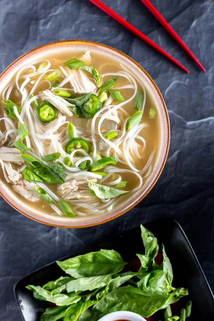 Overhead view of Slow Cooker Chicken Pho Soup