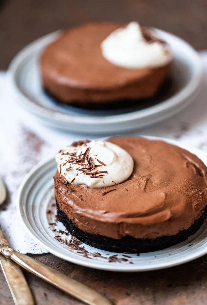 Two Chocolate Semifreddos on a wooden table - Roundup of Romantic Chocolate Desserts for Valentine's Day