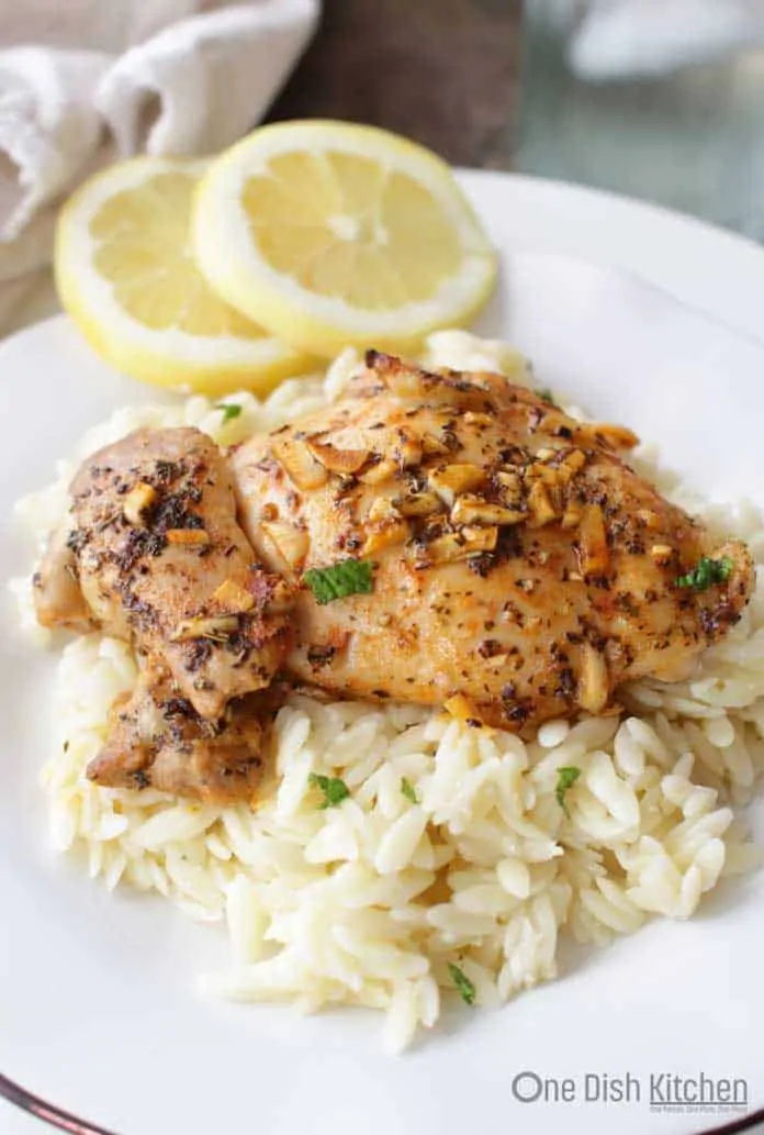 Lemon And Garlic Chicken For One served over rice
