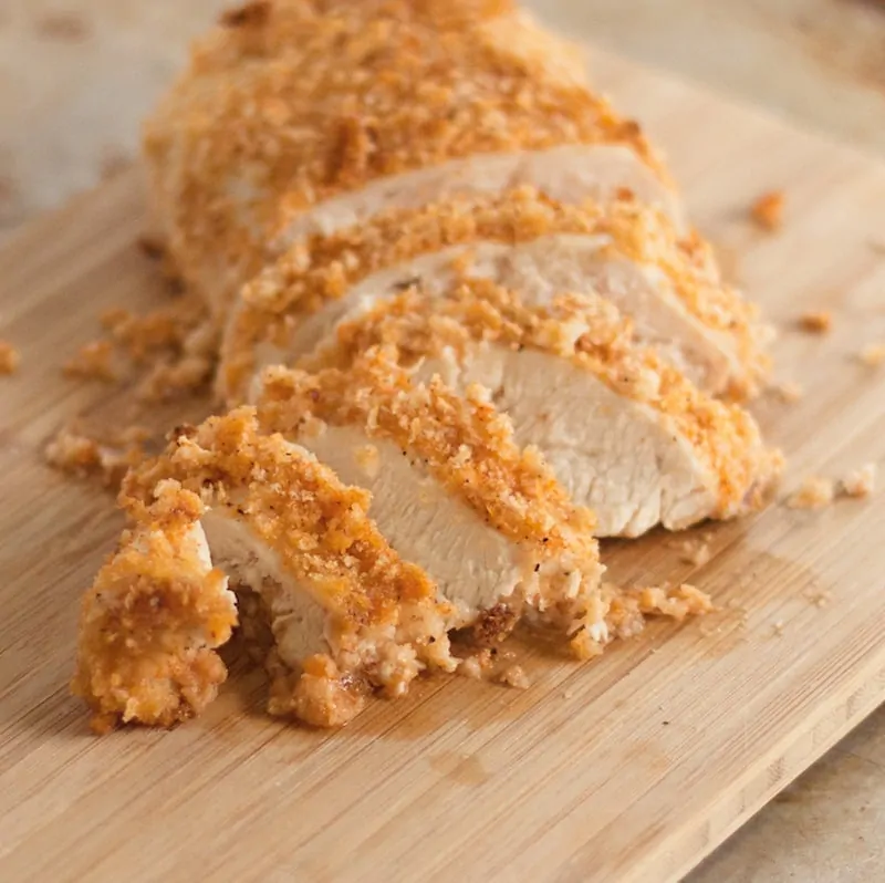 Crispy breaded chicken breasts slices