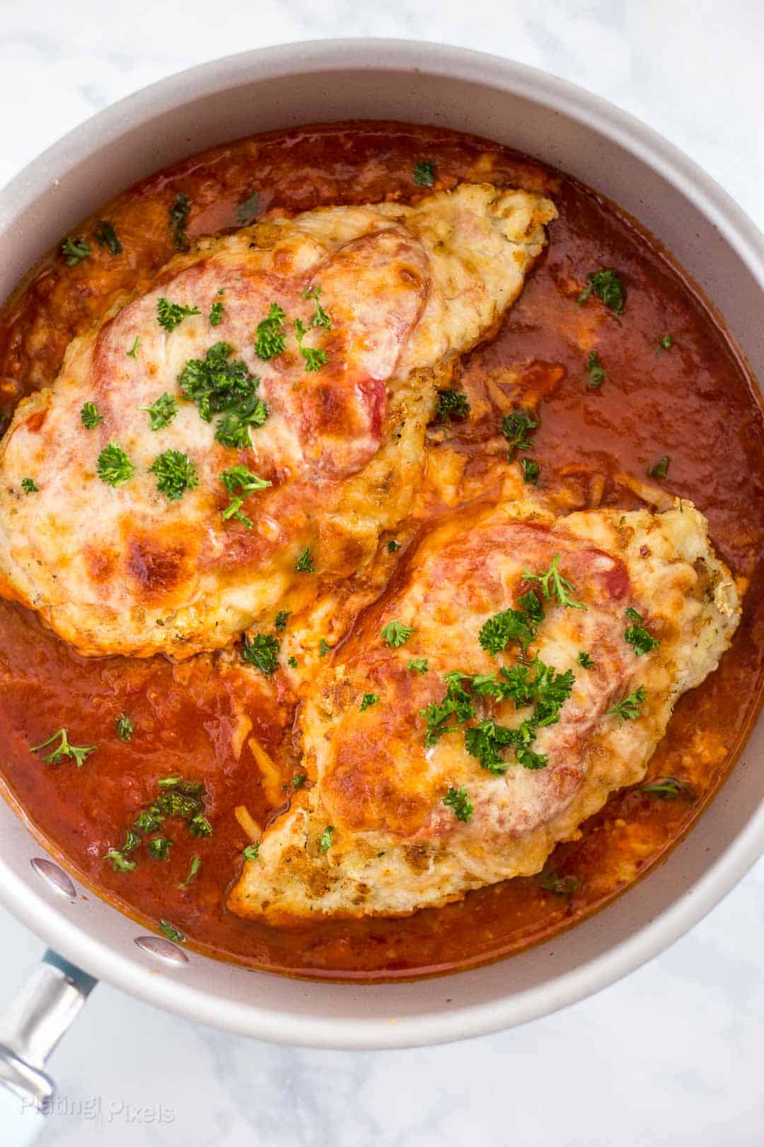 Just baked Keto Chicken Parmesan in an oven-safe pan