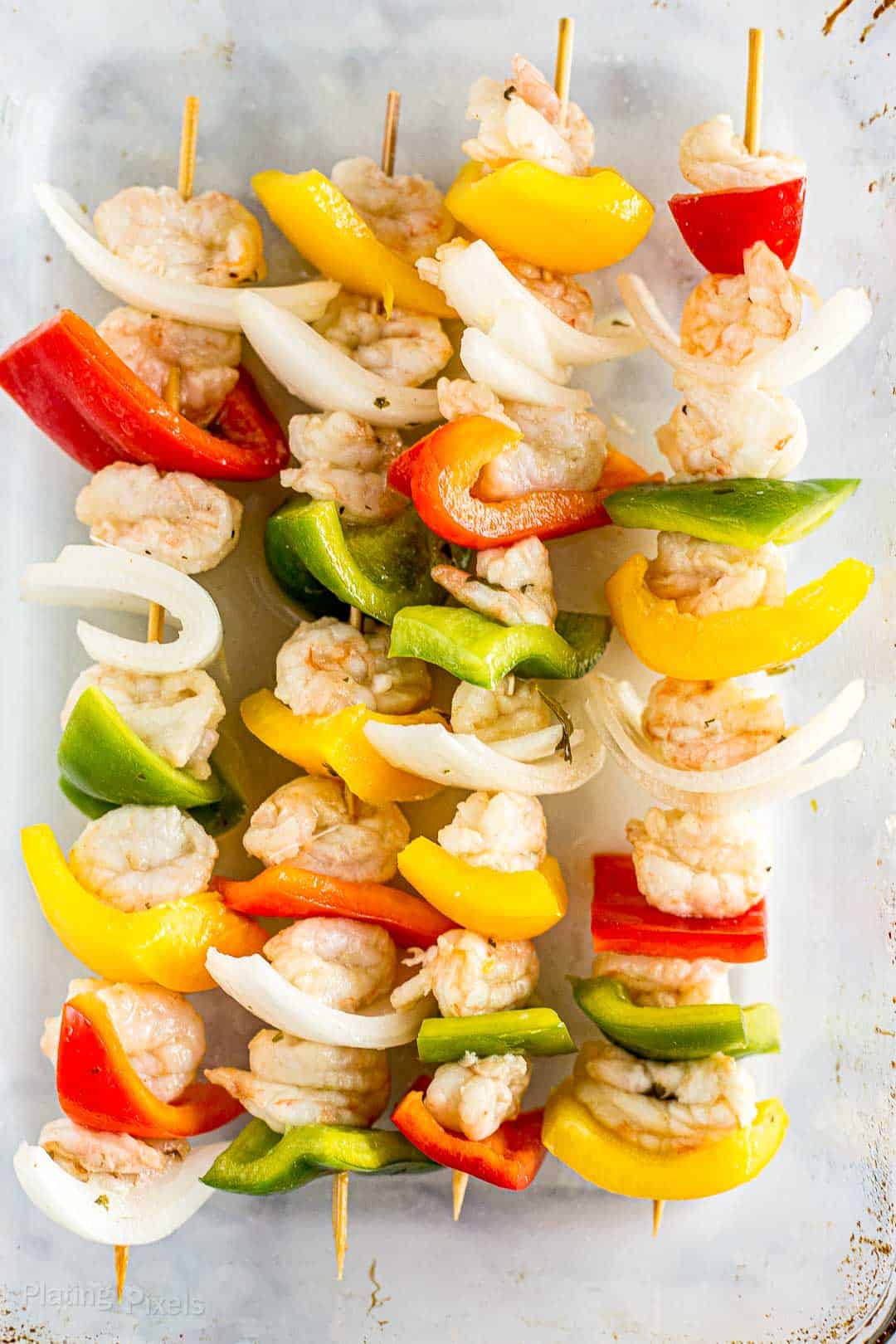 Shrimp Fajitas Skewers prepared on skewers before grilling